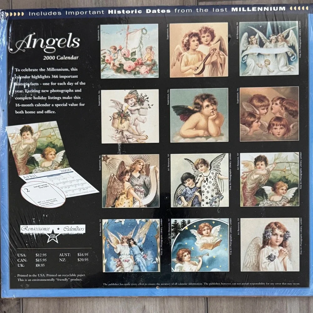 Angels Renaissance Y2K Calendar Wall Desk Planner Set Millennium Historic Sealed